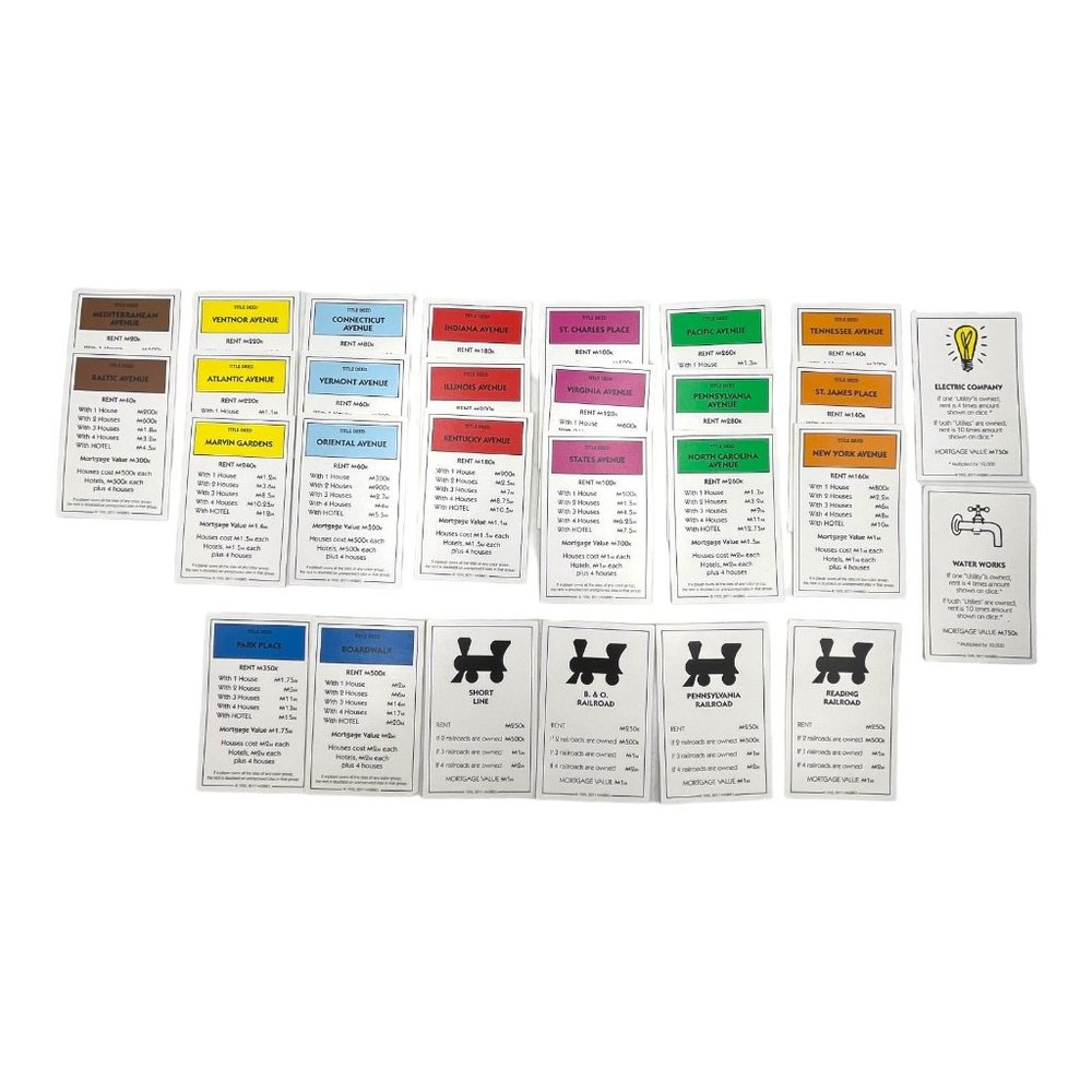 Monopoly Electronic Banking 2011 Deed Cards Set Complete Replacement Parts